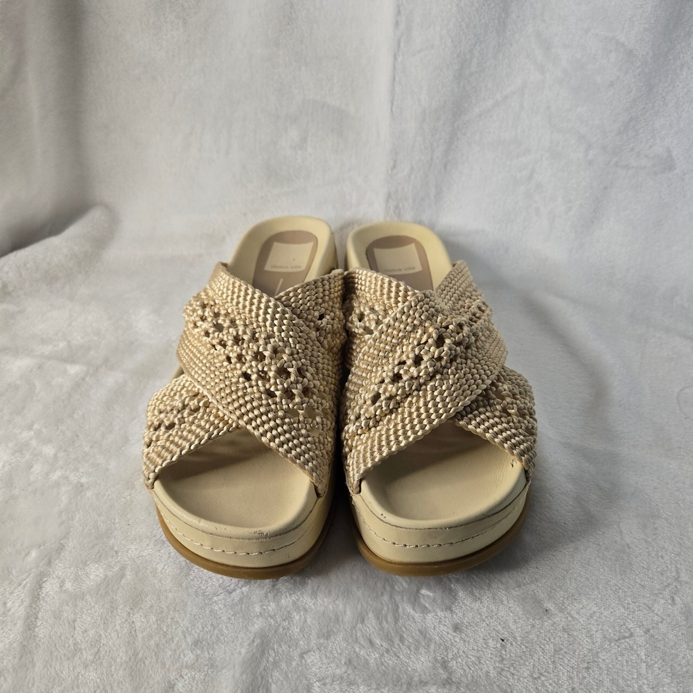 Dolce Vita Womens Woven Crisscross Platform Slide Sandals Cream Tan Boho Chunky - Picture 2 of 11